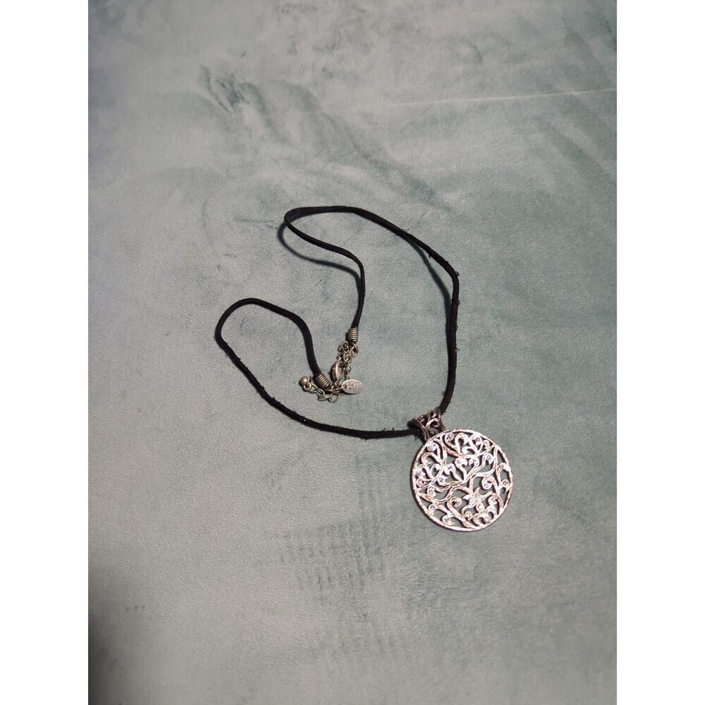 Lia Sophia Vintage Black Chord Necklace with Round Embellished Silver Charm